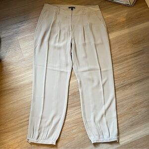 Eileen Fisher Silk Crepe Pleated High Rise Button Ankle Pants Gray S